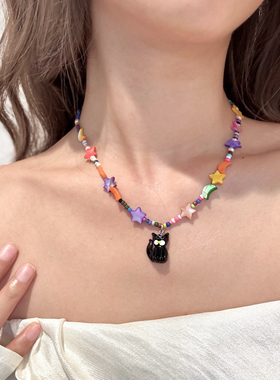 可爱陶瓷小猫编织串珠手链女小众设计高颜值甜美可爱百搭手串饰品