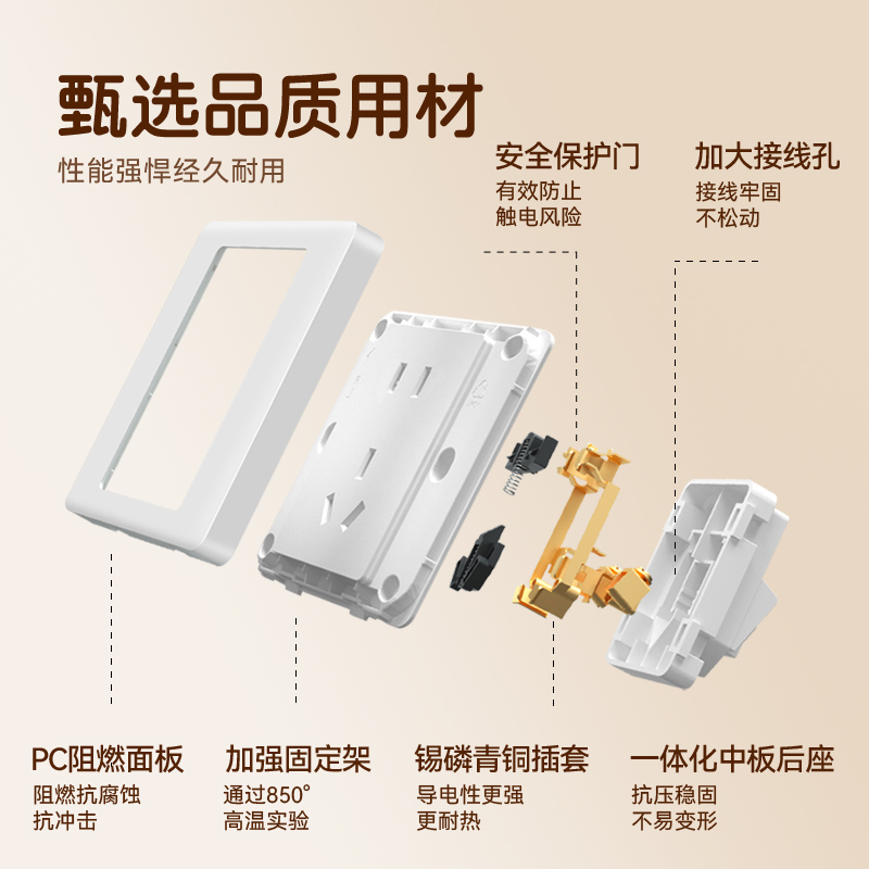 雷士插座开关面板插座家用暗装86型16a空调插座一开五孔插座N05 B - 图3