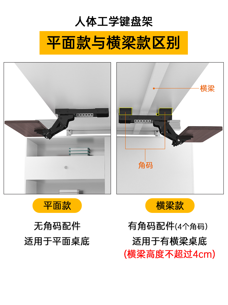 键盘托架电脑桌面托盘人体工学键盘架抽屉滑轨支撑架桌面鼠标支架-图0