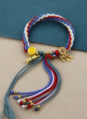 藏式手绳手搓棉绳五彩手绳手工编织民族风手链唐卡藏饰轮回手链