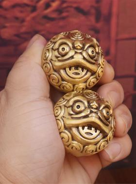 黄铜醒狮手球吉祥如意把玩
