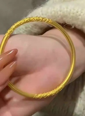 哪吒乾坤圈传承古法素圈紫荆花草纹卷草纹实心手镯宫廷