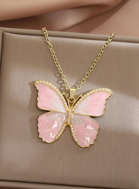 绿野仙踪蝴蝶珍珠项链女新款轻奢小众锁骨链女感流苏脖颈配饰