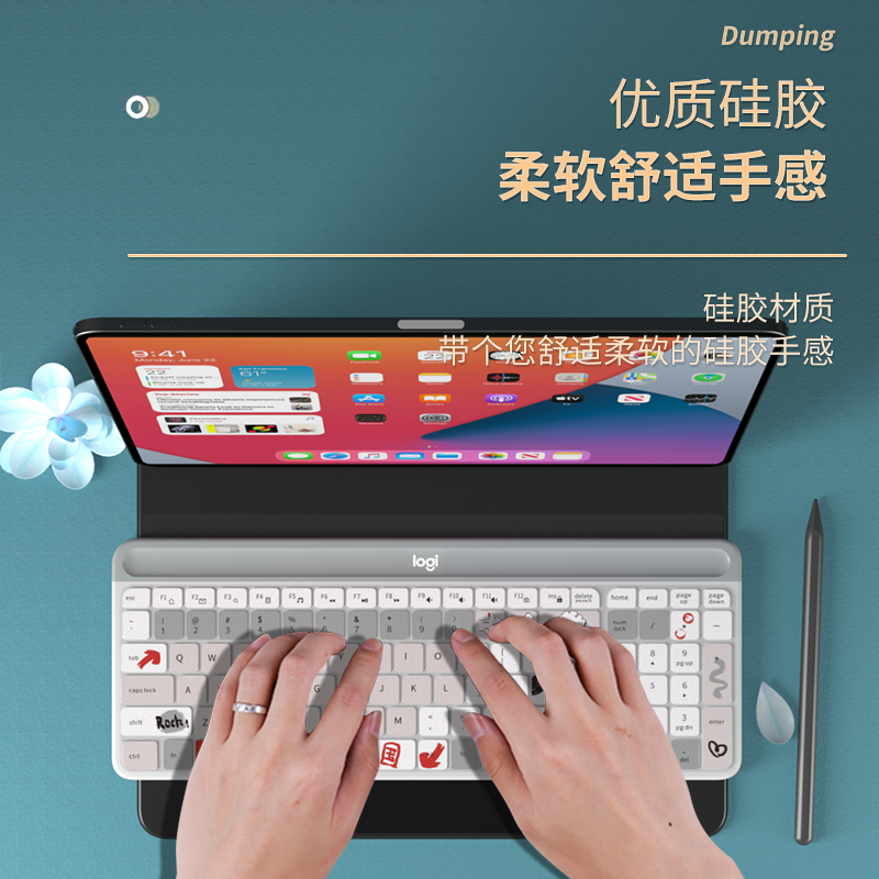 适用于Logitech罗技K580键盘膜MK470台式机超薄按键保护套定制彩绘办公游戏防水卡通贴可爱来图全覆盖-图1