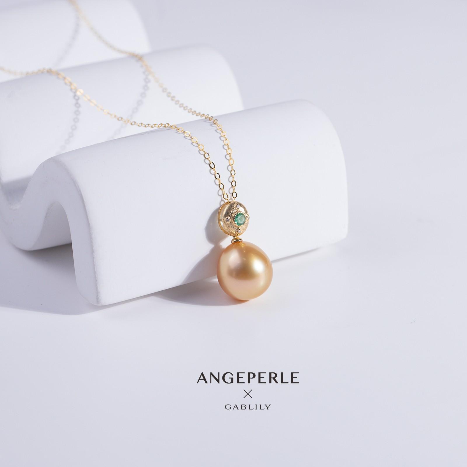 ANGEPERLE/天使之泪海水珍珠金珠吊坠通体18k金12-13mm中古金色 - 图1