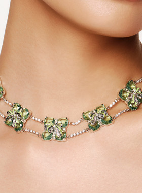 MOH水晶珐琅缎带项链项坠