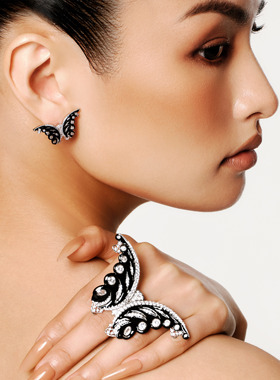 【宋茜同款】MOH动物絮语系列黑蝴蝶水晶珐琅戒指轻奢饰品女戒