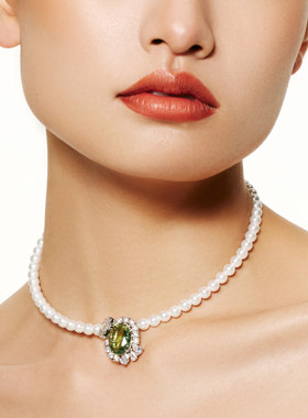MOH绿水晶珍珠项链颈圈