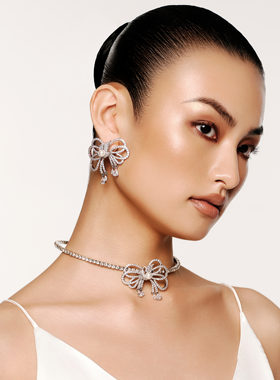 【精选礼物】MOH动物絮语系列天鹅舞缎带项链蝴蝶结水晶珍珠颈圈