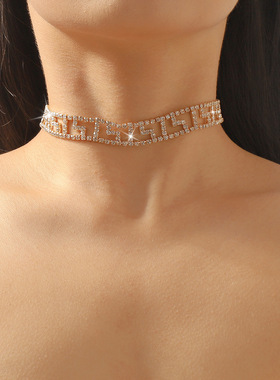 N11454跨境镂空满钻项链欧美时尚