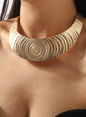 跨境纹理雕刻金属项圈女时尚个性