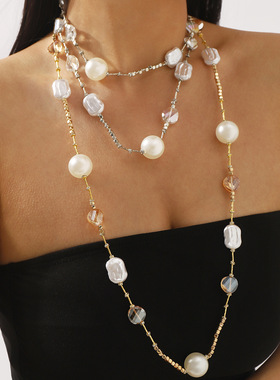 跨境气质新款简约设计水晶珍珠长