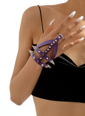 跨境暗黑哥特风手饰 万圣节PU铆钉双层朋克时尚暗扣可调高端手链