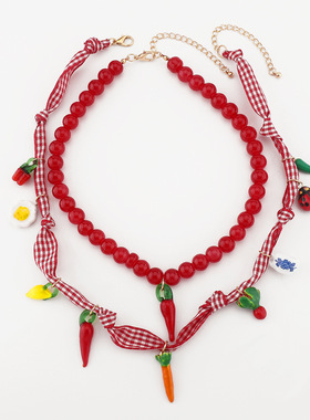 12621ZA辣椒串珠叠戴项链甜美清