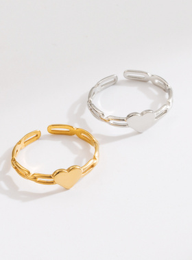 甜美爱心镂空链条不锈钢戒指气质