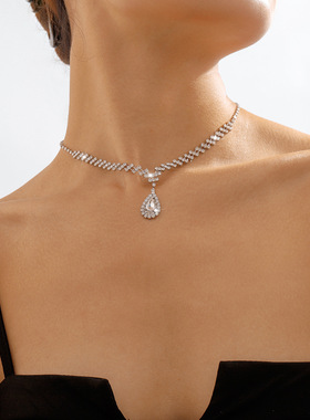 跨境精致爪链水滴钻项链轻奢浪漫