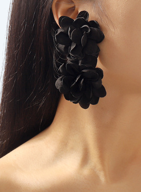 欧美复古花卉颈链耳环 时尚优雅气质植绒布玫瑰花锁骨项链配饰品