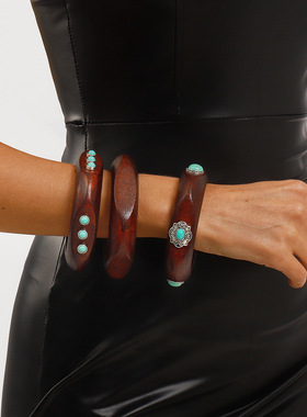 复古个性方形木质手镯美拉德风气