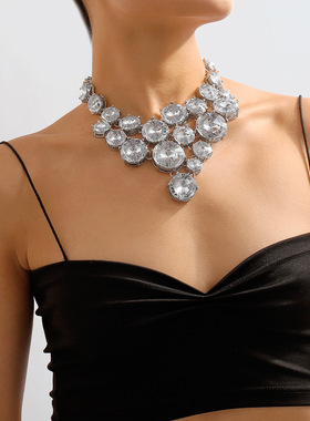 欧美夸张轻奢颈链 亚克力钻复古时尚项饰名媛风时尚项链饰品配饰