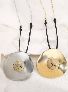 跨境新款金属几何圆形吊坠项链ZA