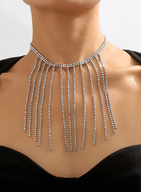 欧美风女士性感水钻流苏颈链neck