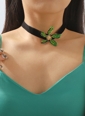 跨境夏日多色花朵波点项链复古风