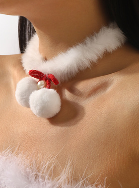 秋冬季白色雪球毛绒choker项链女