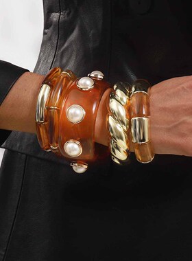 跨境新款秋冬琥珀色晕染树脂手镯