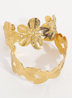 欧美跨境蝴蝶花朵开口高端手镯 简约冷淡风手环重工设计新款手饰