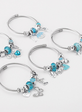 跨境潘家不锈钢梦幻水晶开口手镯