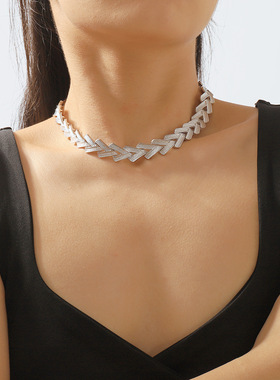 跨境复古巴洛克型项链 中古款简约金属感锁骨链女饰品配饰配饰品