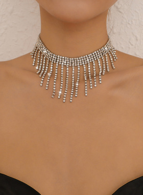 N9883欧美时尚流苏满钻项链法式