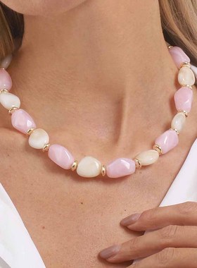 跨境新款彩色树脂拼色串珠项链清