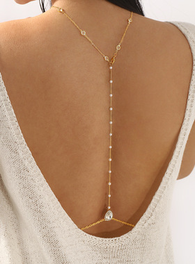 性感水滴镶钻交叉链条身体链简约