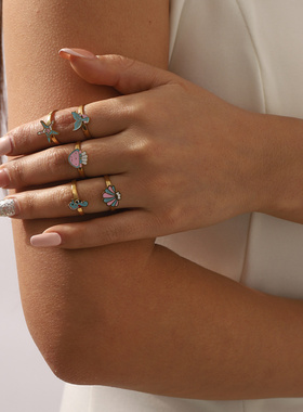 新款不锈钢戒指女甜美可爱滴油彩