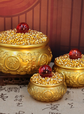 黄铜八福双鱼聚宝盆摆件招财聚宝