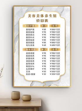 阅美丽美容院价目表定制免费设计