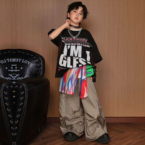 街舞儿童潮服男女童美式嘻哈演出服套装少儿hiphop街舞日常练功服 - 图1