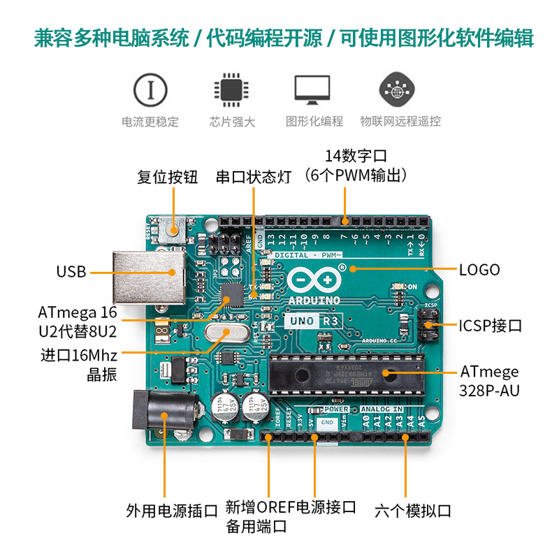 arduino uno意大利原装开发板物联网入门套件scratch图形创客教育 - 图2