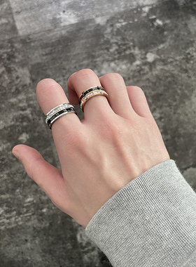 不掉色镶钻罗马数字转动戒指