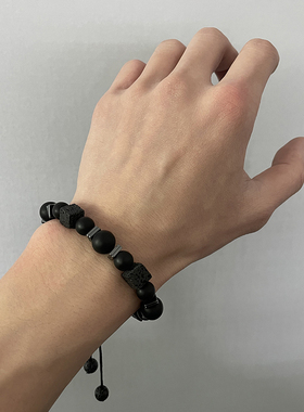 可调节方块火山石拼接串珠手链