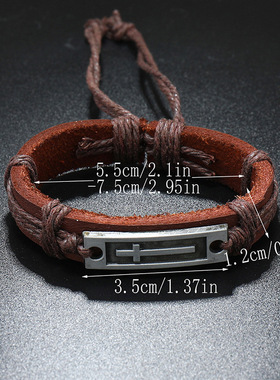 手工编织十字架牛皮手链