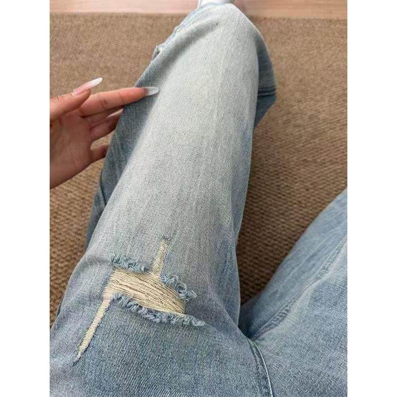 2025年秋季新款复古高腰宽松显瘦破洞牛仔裤女新款设计感直筒阔腿,淘宝优惠券,粉丝福利购,淘宝优惠卷