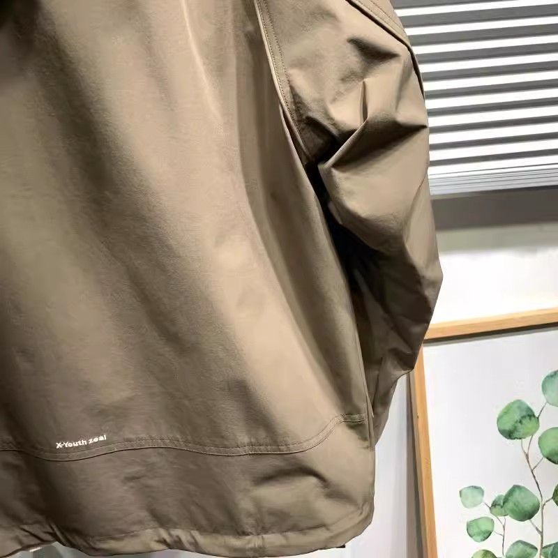 夹克外套男士冲锋衣潮牌上衣纯色连帽时尚潮流新款百搭休闲工装20 - 图0