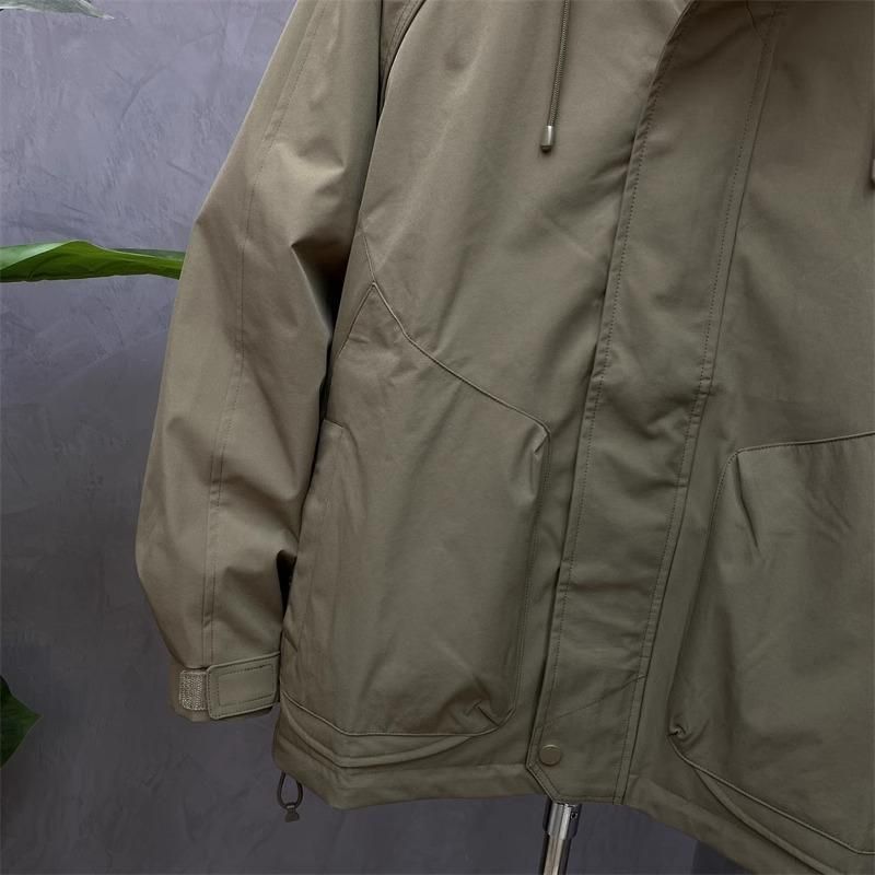 2025年秋冬季连帽外套男士休闲纯色百搭简约工装夹克潮牌宽松户外 - 图1