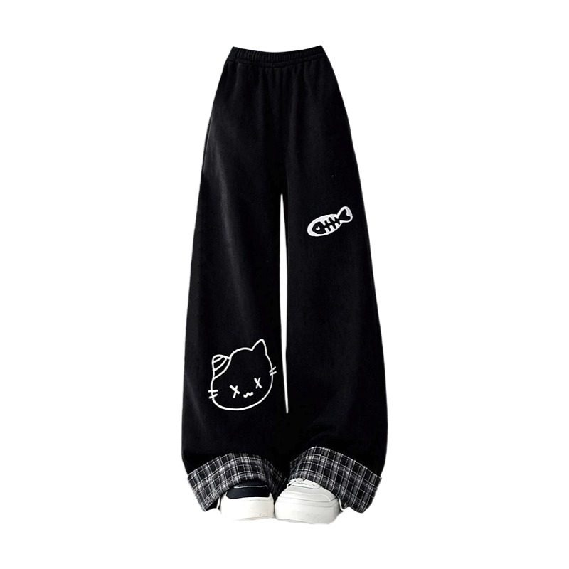 大码可爱卡通印花格子卫裤女2026新款胖mm简约宽松休闲运动长裤子,淘宝优惠券,粉丝福利购,淘宝优惠卷