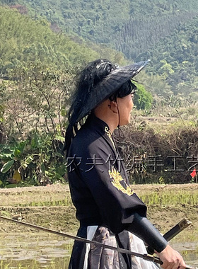 侠客竹编古风斗笠原色黑色大侠帽