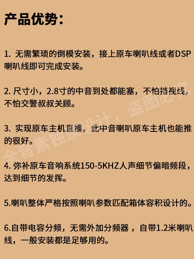 适用全音素车载中置中音喇叭发烧人声扬声器2.8寸三分频汽车音响-图0