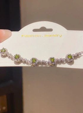 轻奢锆石几何圆形方形手链法式复古个性小众精致高级感时尚手饰女