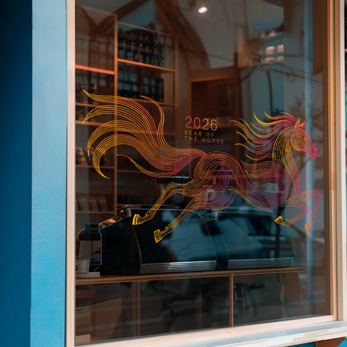 2026抽象马年图案装饰玻璃门静电贴纸线条艺术简约装扮橱窗窗花贴 - 图3
